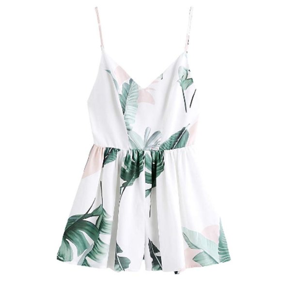Pants - Women's Boho Floral V Neck Beach Shorts Romper